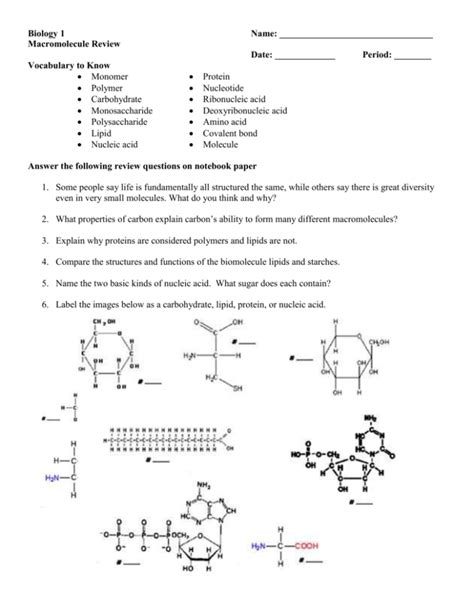 macromolecules and nutrition label worksheet answers